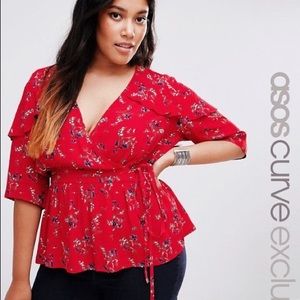 Wrap Front Blouse in Red Ditsy Floral